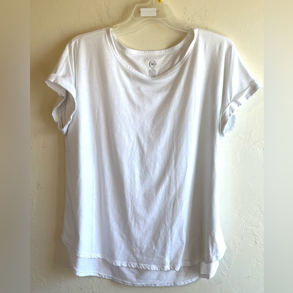 Cato Classic White Cotton Basic Tee Shirt Cuffed Sleeves Closet Staple Sz 18/20